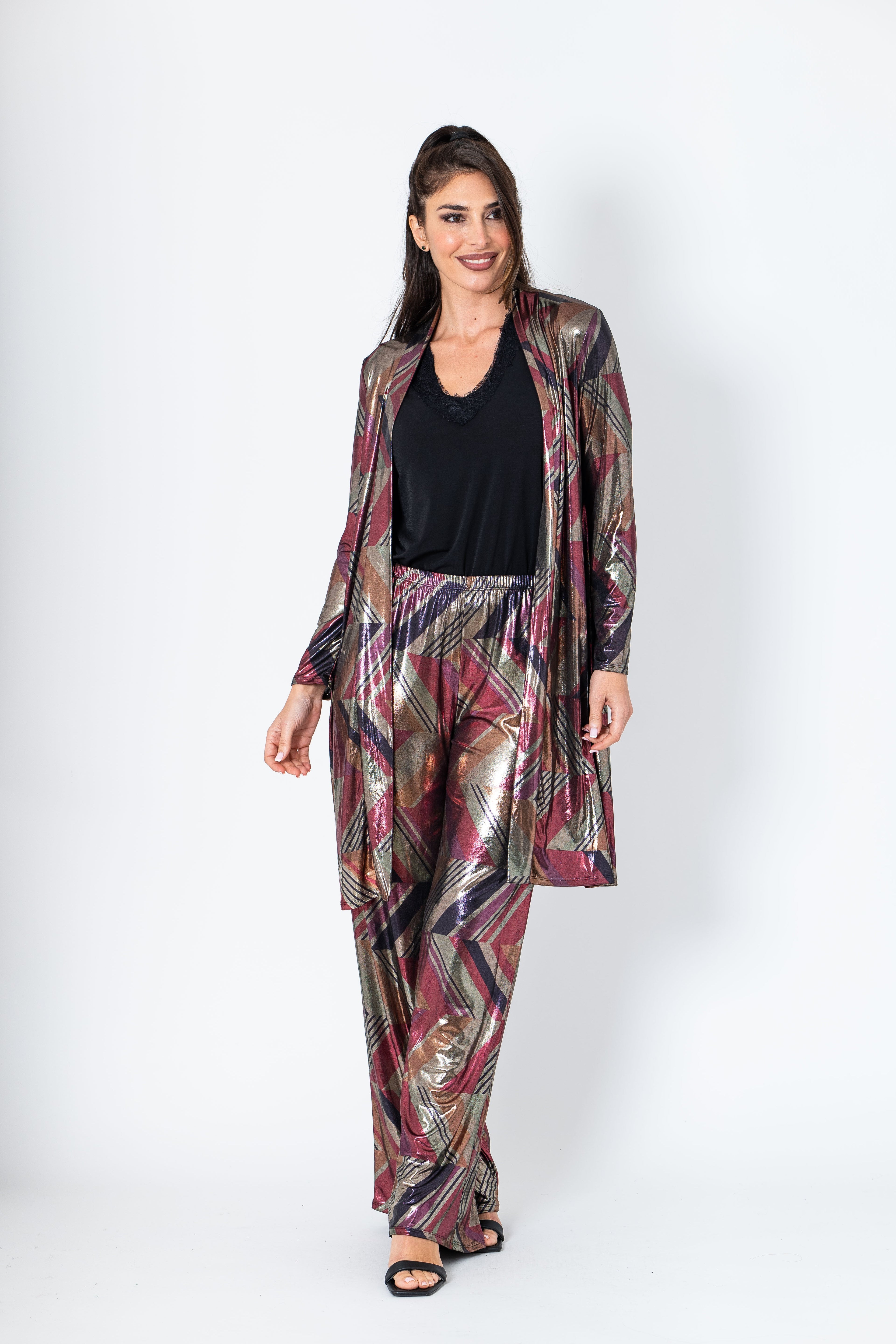 Conjunto de pantalón y chaqueta de brillo especial fiestas fuxia