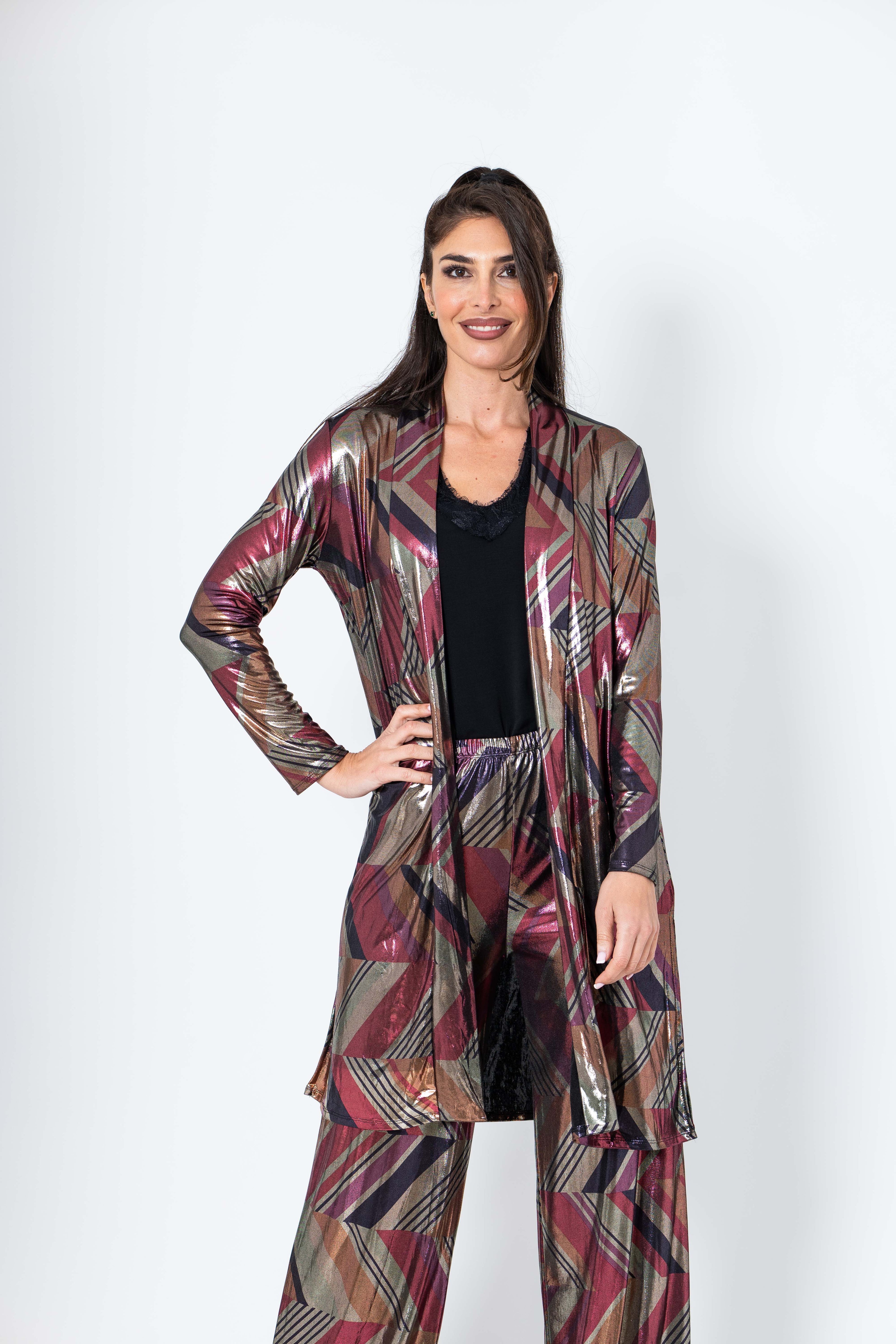 Conjunto de pantalón y chaqueta de brillo especial fiestas fuxia